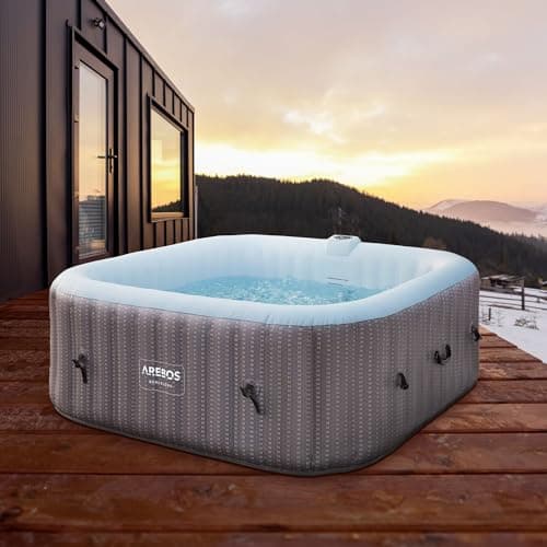 Arebos Spa idromassaggio 2400W | Piscina all'aperto | per 6 persone 185x185cm | 130 getti massaggianti | 910 L con riscaldamento | Funzione di gonfiaggio con un pulsante | Copertura inclusa | Bubble S