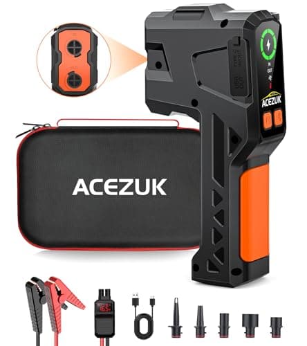 ACEZUK Avviatore Batteria & Pompa d'aria Elettrica, 5000A 12V (Fino a 8L Gas o 6,5L Diesel) Avviatore di Emergenza Auto con 5Ugelli,per Auto/Materasso ad Aria/Anello da Nuoto/LCDClipIntelligent