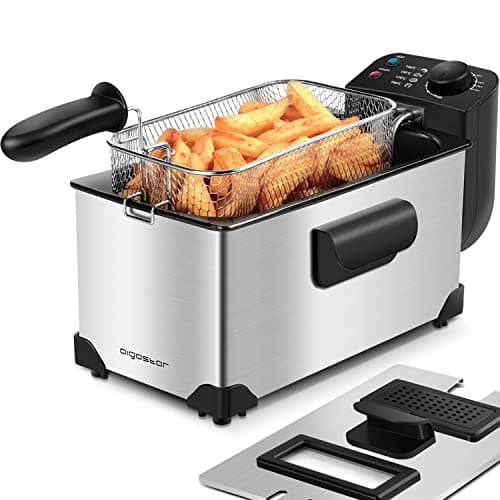 Aigostar Friggitrice 2200Watts, Capacità 3 Litri con Finestra, Controllo di Temperatura, Ciotola d'Olio Removibile