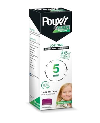POUXIT FLASH VEGETAL - Lozione antipidocchi e lendini - Ingredienti di origine naturale - 100% biodegradabile - Senza pesticidi, siliconi e conservanti - Pettine incluso - Da 6 mesi di età - 100ml