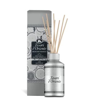 Tesori d'Oriente - Diffusore Muschio Bianco, Profumatore per Ambienti con Bastoncini, con Oli Essenziali dalle Note Muschiate e di Ambra, Deodorante Casa, 200ml