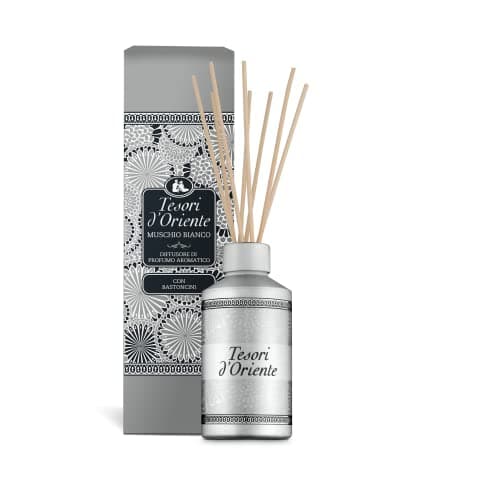Tesori d'Oriente - Diffusore Muschio Bianco, Profumatore per Ambienti con Bastoncini, con Oli Essenziali dalle Note Muschiate e di Ambra, Deodorante Casa, 200ml