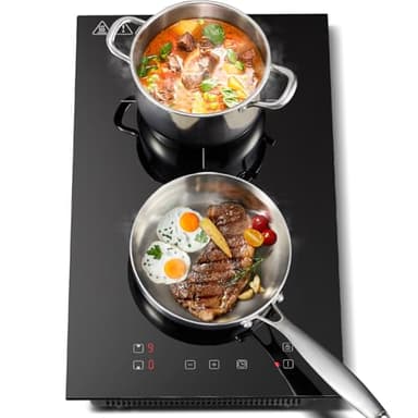 KICHPOWER Piastra Induzione 2 fuochi, Piano Cottura Induzione, Piastra Induzione 30cm, piano cottura elettrico controllo touch, 3300W, 9 impostazioni di potenza, Booster, Timer 1-99 min