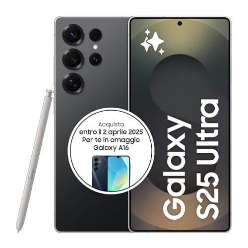 Samsung Galaxy S25 Ultra Smartphone AI, 3 anni di Garanzia del produttore, Display 6.9'' QHD+ Dynamic AMOLED 2X, Fotocamera 200MP, RAM 12GB, 512GB, 5.000 mAh, Titanium Black [Versione italiana]