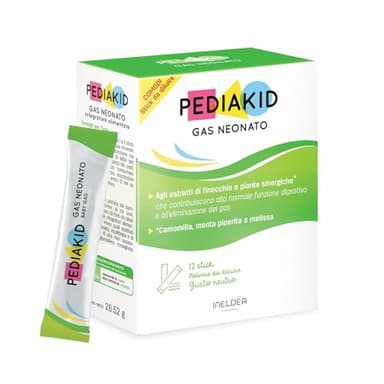 PEDIAKID - Gas Neonato - Estratti di piante e fibre - Riduce i gas - Contribuisce a migliorare il comfort intestinale - Confezione da 12 stick di polvere da diluire