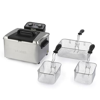 Friggitrice ad Olio Profondo Petra da 5L – Grande Cestello in Filo Metallico e 2 Piccoli Cestelli, Manico Staccabile, Temperatura Regolabile, Finestra di Visualizzazione, 3000W, PT6266VDE
