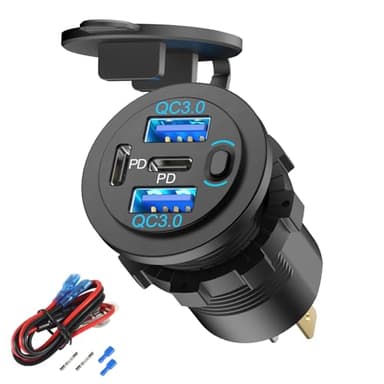 78W 4 Porte Presa USB 12V Caricabatterie da Auto, Super veloce Doppio PD3.0 e QC3.0 Porta USB Multipla per Auto, Sostituzione Accendisigari USB C Presa 12Volt per Barca Marina Moto Camper