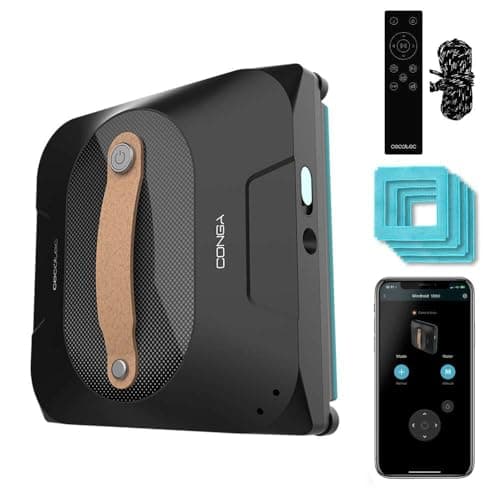 Cecotec Robot Lavavetri Finestre Conga Windroid 1390 Double Spray Connected. 3in1: Spruzza, Pulisce e Asciuga, Doppio Spray, APP/Comando, 8 Modalità, Raggio d'azione 7,5m, Corda sicurezza, Kit Pulizia