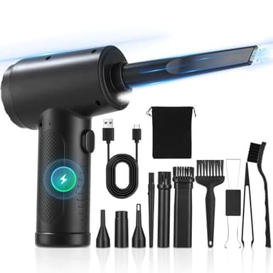 Yulado Aria Compressa Spray, Aspirapolvere Portatile Elettrico, Aspiratore Auto a 3 Velocità, Soffiatore Aspiratore con Luce LED, Mini Air Duster Blower Pulizia Kit Astiera PC, Divano, Tastiera, Auto