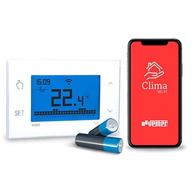 VEMER VE788600 TUO WIFI BATTERIA - Termostato WiFi a Batteria Smart Programmabile per Caldaia, Compatibile con Alexa e Google Home, Gestibile con App per Controllo Remoto, Bianco
