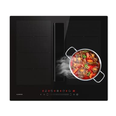 Klarstein Chef-Fusion - Piano Cottura a Induzione con Cappa Integrata, 60cm, 600 m³/ora, 6400 W,Zona Flex, Efficienza Energetica A, Controllo Touch, Salvaspazio, Nero, Piano a Induzione