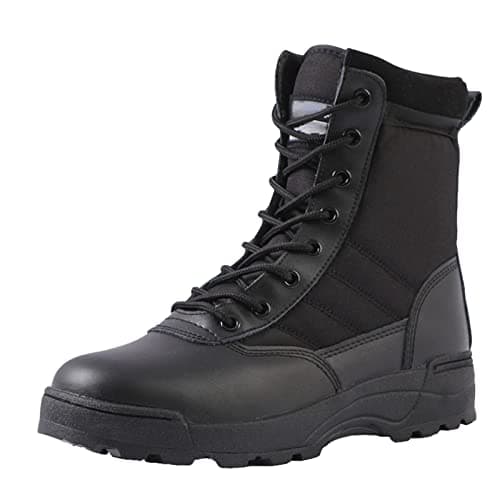 Stivali tattici militari da uomo, per esterni, con chiusura lampo laterale, stivali da combattimento, stivali militari con chiusura lampo, Nero , 42 EU