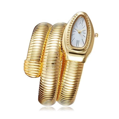 Orologio da donna dorato con quadrante bianco e bracciale a serpente dorato - elegante set regalo in confezione regalo nera, immagine a colori, Colore immagine