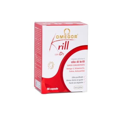 Olio di Krill Omega 3 Puro - OMEGOR Krill con Vitamina D3 (60 Capsule) Ricco di Omega-3 EPA e DHA - Senza Retrogusto e Facile da Digerire