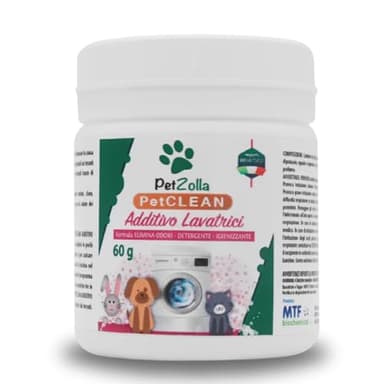 Additivo Lavatrice 3 in 1 PetZolla - Detergente, Igienizzante e Eliminatore di Odori Pipi Gatto e Cane Ideale per Macchie da Tessuti Animali, Naturale, Anallergico e Sicuro 100% Made in Italy - 60g