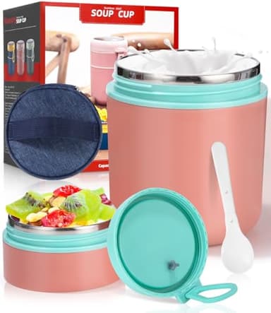 Nuxory Bicchiere per Cereali con Cucchiaio Pieghevole,Tazza di Muesli,Contenitore Termico Da 710 Ml,Tazza per Yogurt in Acciaio Inox,Contenitore Termico per Ermetico e Termoisolante
