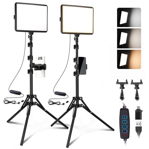 Kit di 2 Luci Video a LED, Luce da Studio Dimmerabile 2800-6500K Kit con Supporto per Treppiede e Supporto per Telefono, Luce Flusso da 185,4 cm per Fotografia Foto di Prodotti, Personaggi, Youtube