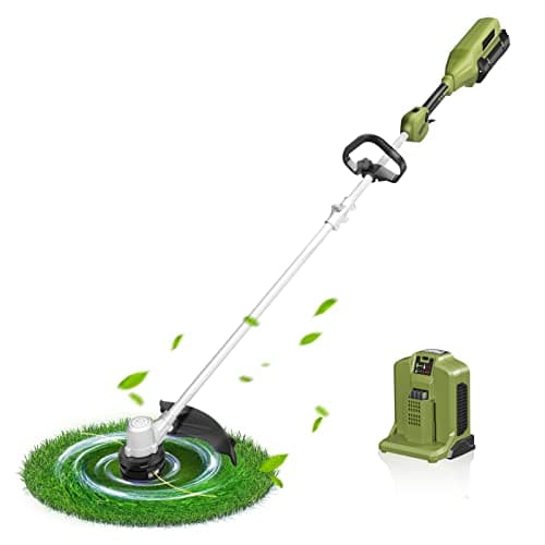 GREEN MACHINE 62V 40.6 CM decespugliatore a batteria, tagliabordi a batteria albero in alluminio, batteria 2,5Ah ric. rapida 4A, brushless alta efficienza, larghezza taglio regolabile 2 velocità