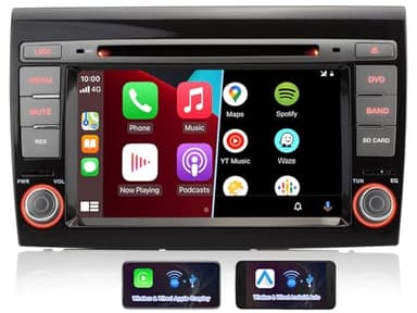 iFreGo Autoradio 2 DIN 7 Pollici Car Stereo con Bluetooth, GPS Navigazione, FM,DVD, Per Apple Carplay e Android Auto,Bluetooth, Controllo del Volante,7 luci colorate Per Fiat Bravo(2007-2012)