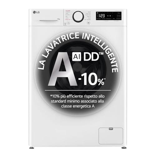 LG AI DD F4R3010NSWW Lavatrice Classe A -10%, Carica Frontale Serie R3, Lavatrice 10kg, 1400 giri, AIWash, Lavaggio a vapore, Motore Direct Drive, Smart Diagnosis, Libera installazione, Bianca