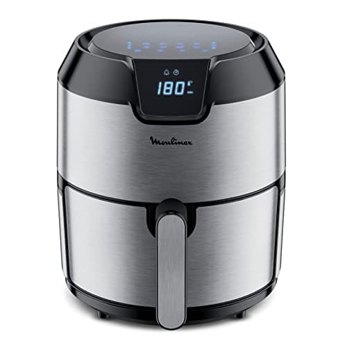 Moulinex Easy Fry Deluxe, Friggitrice ad Aria per Preparazioni Sane, Acciaio Inox, Raffreddamento ad Aria Calda, 4.2L Design Compatto, Regolazione della Temperatura, Timer, 8 Programmi, EZ401D10