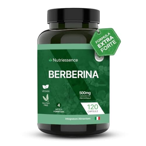 Berberina Dosaggio Forte,500 mg, Maxi scorta 120 capsule gastroprotette,4 mesi di fornitura,Rimedio Naturale per regolare funzione cardiovascolare e antifiammatoria.Senza Glutine e Lattosio