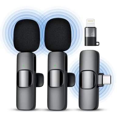 Qhot Microfono Wireless per iPhone, Microfono Lavalier Wireless per Registrazione Video, Streaming Live, Podcast, Vlog, YouTube/TikTok (iOS&USB-C/2 Mic)