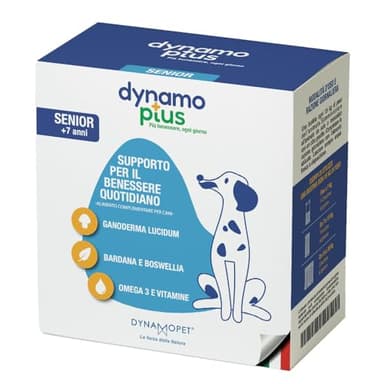 DYNAMOPET | Dynamoplus Senior - Integratore per Cani Anziani 7+ Anni - Riduce Infiammazione e Dolore - Energia e Benessere - 30 Bustine