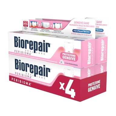 Biorepair, Dentifricio Protezione Gengive Peribioma, 4 Confezioni da 60 ml, Combatte e Previene Problemi Gengivali, con Probiotici, Acido Ialuronico Idratante, Senza Fluoro