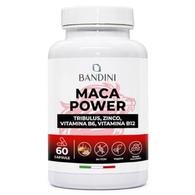 Bandini® MACA POWER Peruviana, 60 Capsule 100% Vegane, Complesso ad Alto Dosaggio con Tribulus, Arginina, Zinco, Vitamina B6 e B12 - Stanchezza Fisica e Mentale, Energia, Sport - Made in Italy