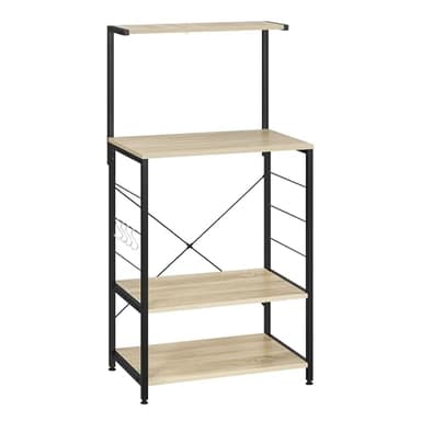 WOLTU Scaffale per Cucina in Acciaio Legno 4 Ripiani Carrello per Microonde Scaffalature Organizzatore 60x40x123 cm
