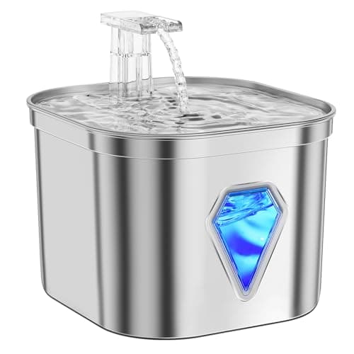 Tyonto Fontana per Gatti in Acciaio Inox con Luce LED, 2,5 L, Ultra Silenziosa, Alimentato via USB, Fontana d'Acqua e Carbone Attivo, Filtrazione a 5 Livelli, per Gatti e Cani