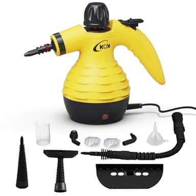 KOK Pulitore a vapore portatile, pulitore a vapore multiuso ad alta temperatura con 10 accessori, per cucina, bagno, pavimenti, interni auto, pulizia senza sostanze chimiche