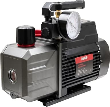 GASFRIGO® - Pompa per vuoto bistadio 56 lt/min con vacuometro ed elettrovalvola, flacone di olio incluso