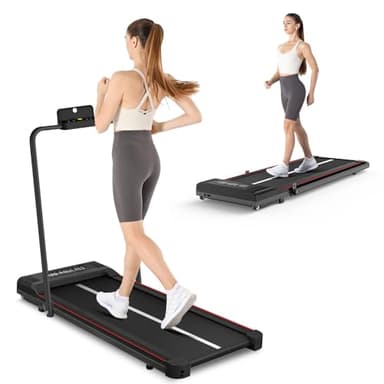 Tapis roulant salvaspazio, 2.5HP, Schermo LCD ad alta definizione, 2 metodi di controllo, Walking pad mini, Carico massimo di 120 kg, Tapis roulant elettrico (Nero carbone)