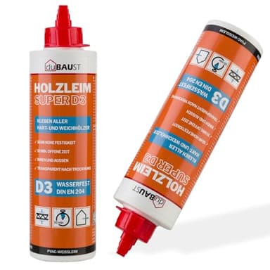 dubaust WOD24 colla per legno D3 ad asciugatura rapida, impermeabile, per legno duro e legno tenero, bianco – trasparente dopo l'indurimento (1, flacone da 500 g)