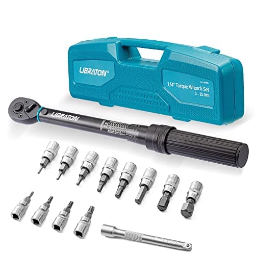 LIBRATON Chiave dinamometrica 1/4 pollici, 5-25 Nm, 0,1 bicicletta e moto, micro regolazione su 0,1, ±3% precisione di errore con asta di prolunga, esagonali e bussole Torx bit