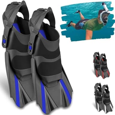 Khroom corte pinne da snorkeling regolabili con sacca appendibile | taglia 36-47 | pinne corte per il nuoto, per adulti, uomini e donne (42-47, Blu)