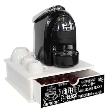 Contenitore Porta Capsule e Cialde caffè Cassetto ORGANIZER White BLACKBOARD COFFEE 33x33 cm in legno