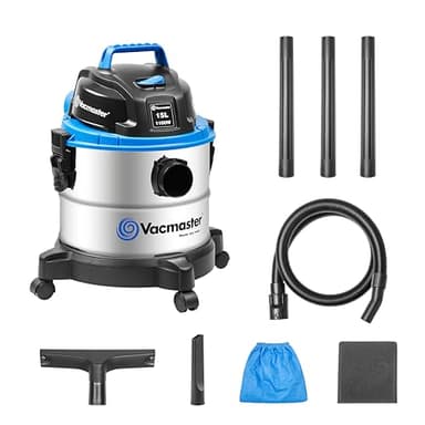 Vacmaster VQ1115S NASS Trockensauger, Aspirapolvere Industriale, Funzione soffiaggio, aspirapolvere Asciutto e Bagnato Senza Sacchetto, Acciaio Inox, 1100 W, 15 Liters, 70 decibeles