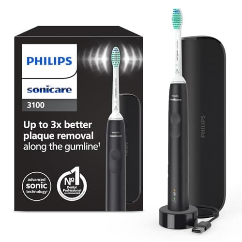 Philips Sonicare 3100 spazzolino elettrico sonico, sensore di pressione e timer, custodia da viaggio, colore nero, HX3673/14