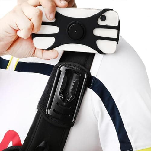 Tongdejing Supporto per telefono per zaino, morsetto per telefono, girevole a 360° e rimovibile, supporto universale per telefono cellulare da 11,4 cm a 17,8 cm, adatto per escursioni, arrampicata,