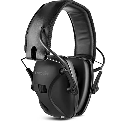 awesafe Cuffie Poligono Tiro Elettroniche Ancuffie Antirumore, Fascia Morbida Regolabile, Amplificazione Del Suono per La Caccia