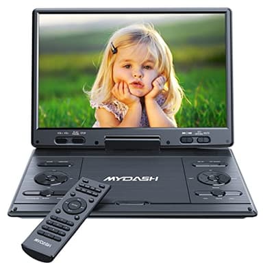 Lettore DVD portatile da 14,9" per auto, lettore DVD per bambini con schermo HD orientabile da 12,5" e supporto poggiatesta auto, lettore DVD/CD, lettore DVD per proiettore TV Sync, porta USB/SD