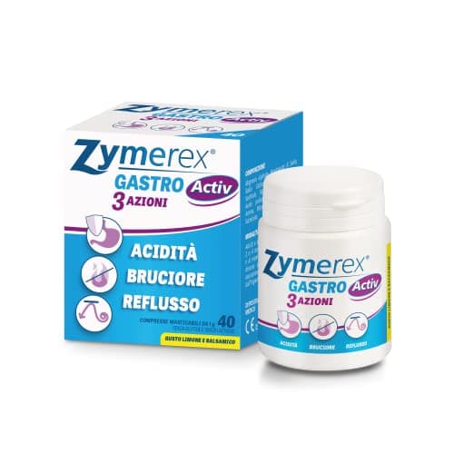 Zymerex - Gastro Activ 3 Azioni | Reflusso | Bruciore di stomaco | Acidità | Senza glutine e lattosio (Compresse, 40)