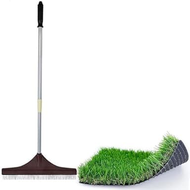 Suinga SPAZZOLA per pettinare il TAPPETO ERBOSO ARTIFICIALE - TAPPETI, asta telescopica da 122 cm, manico in acciaio resistente, erba sintetica, rastrello da giardino, marrone