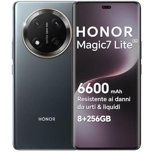 HONOR Magic7 Lite Smartphone 5G Android 14 Dual SIM NFC, 8GB RAM 256GB, 6600 mAh, 6.78 pollici AMOLED Display,Drop/Water/Heat-Resistente,108 MP, esperienza intelligente AI, Titanium Black