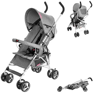 Moby-System Passeggino Ultraleggero Compatto, Schienale Regolabile, Doppie Ruote Piroettanti in Schiuma, per Bambini fino a 14 kg, Ideale per Viaggio e Passeggio, Grigio