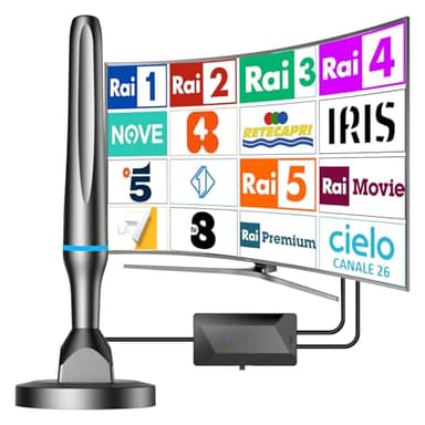 Antenna TV Interna Amplificata Potente-Antenna TV da Interno ed Esterno, 260+ Miglia Gamma Antenne Digitale Terrestre con Amplificatore Segnale, Supporta 4K 1080P DVB-T/DVB-T2 per Smart TVs