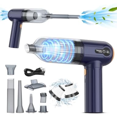 Tiazhan Aspirapolvere manuale, 15000 Pa, potente aspirapolvere a mano, 4 in 1, leggero soffiatore di polvere e aspirapolvere, display a LED, mini aspirapolvere ricaricabile USB, per auto (Blu)